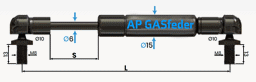Bild von AP GASfeder 400N, 6/15, Hub(S): 20 mm, Länge (L): 115 mm,  Alternatvie SRST.4844DS
