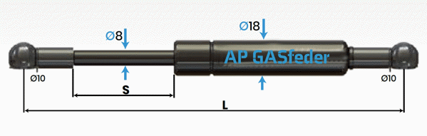 Bild von AP GASfeder 400N, 8/18, Hub(S): 140 mm, Länge (L): 365 mm,  Alternatvie SRST.069801