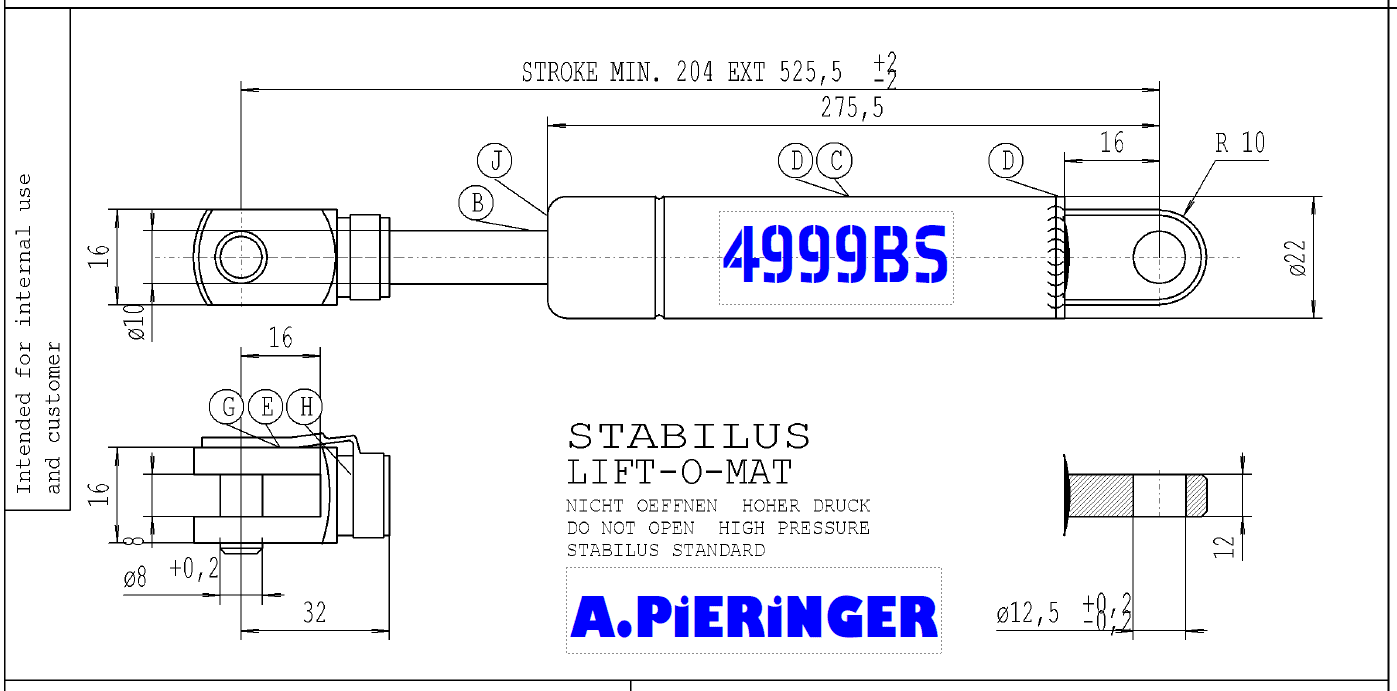 Kép a Stabilus 4999BS 0800N LIFT-O-MAT gázrugó 
